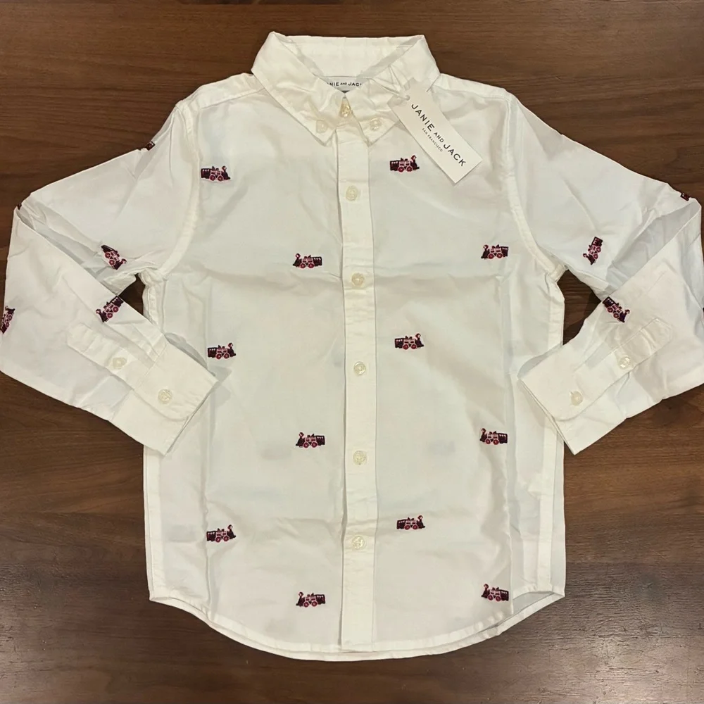 Janie and Jack Train Oxford Shirt - Size 7- NWT
